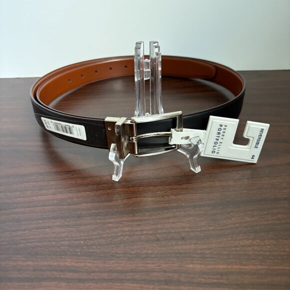 Perry Ellis Men's Reversible Belt Brown/Black Silver Hardware Size 44 New - Picture 2 of 8